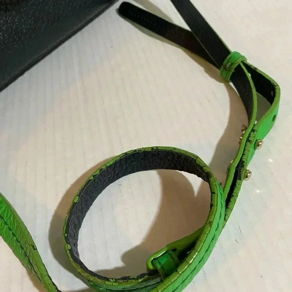Kate spade green black pebbled leather satchel handbag